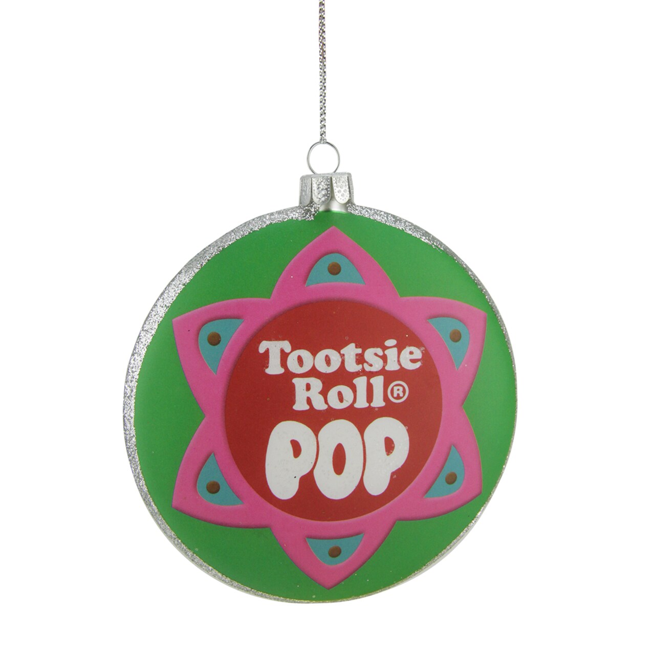 Northlight Round "Tootsie Roll POP" Christmas Disc Ornament - 4" - Green and Pink
